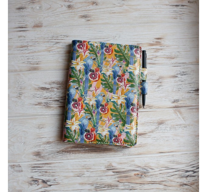 Leather tropical print notebook cover A5