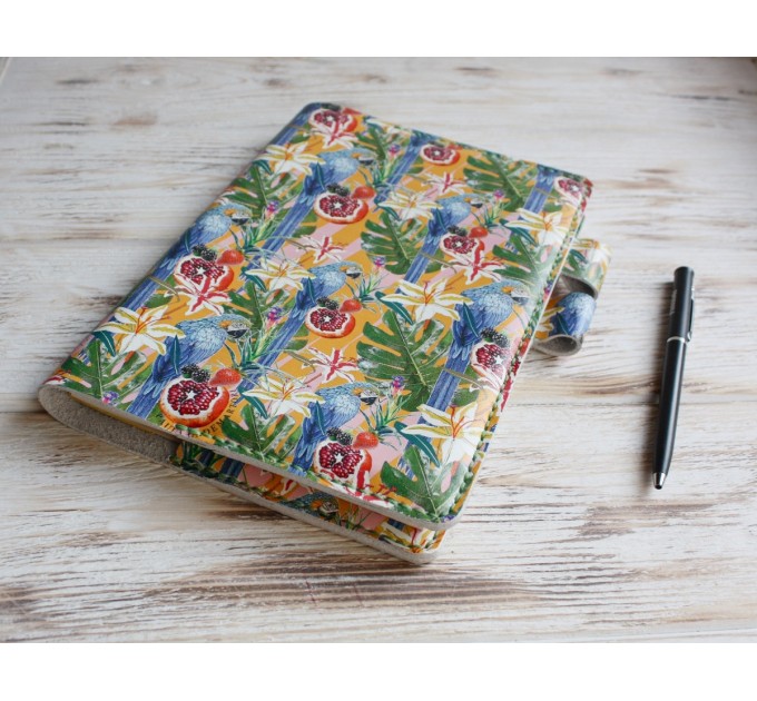 Leather tropical print notebook cover A5