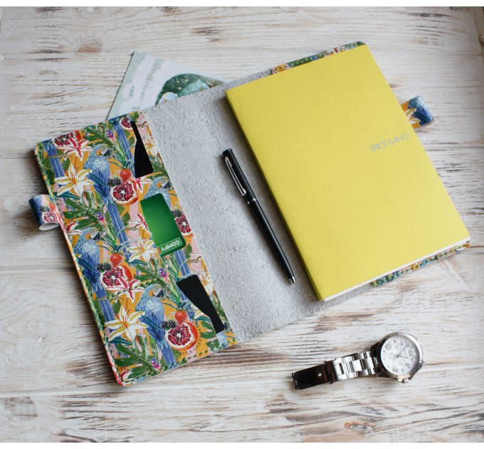 Leather tropical print notebook cover A5