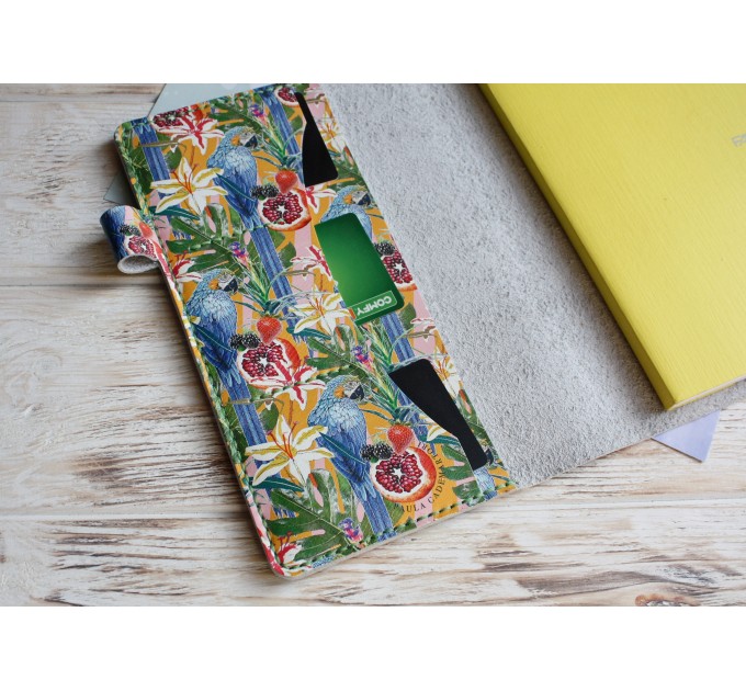 Leather tropical print notebook cover A5