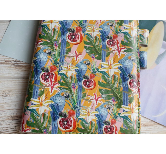 Leather tropical print notebook cover A5