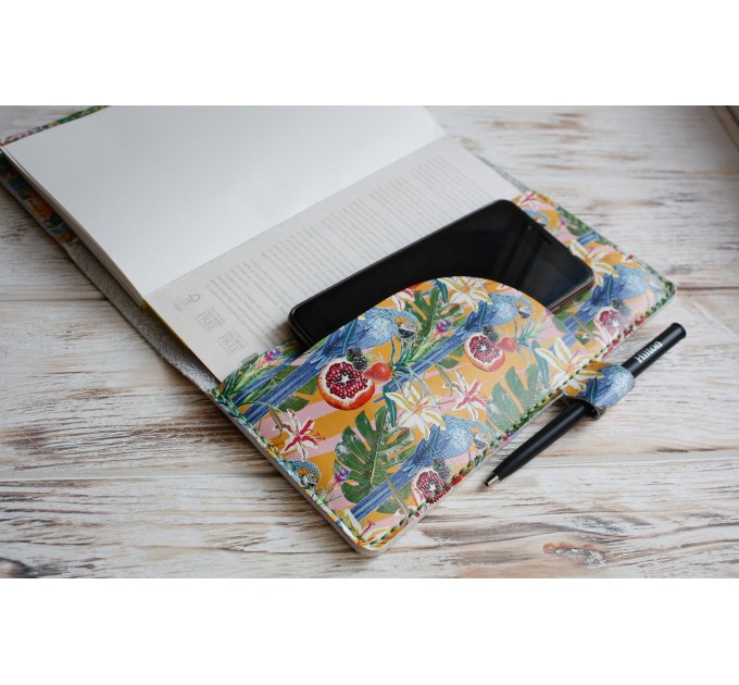Leather tropical print notebook cover A5