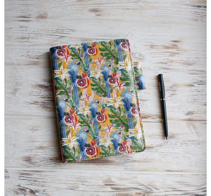 Leather tropical print notebook cover A5