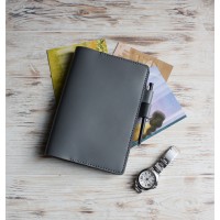 Dark gray leather A5 Hobonichi Cousin cover