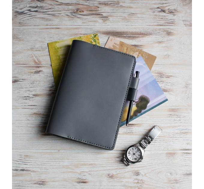 Dark gray leather A5 Hobonichi Cousin cover