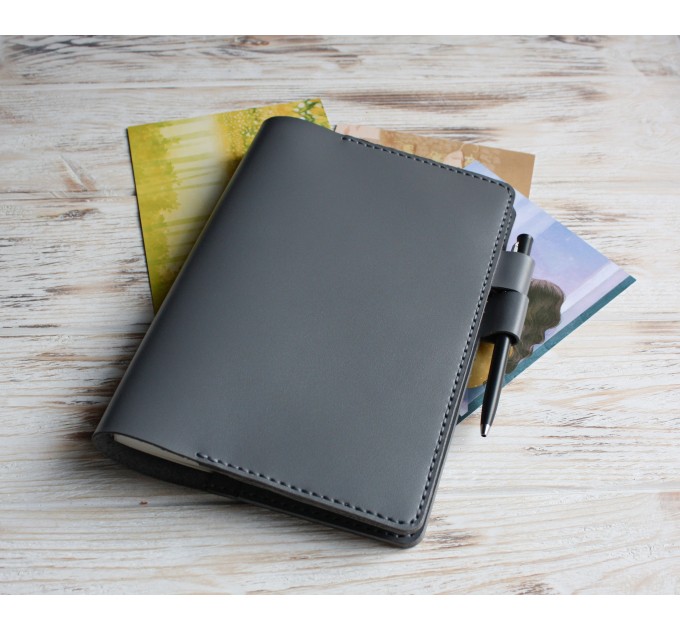 Dark gray leather A5 Hobonichi Cousin cover
