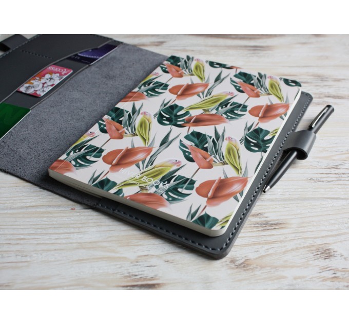 Dark gray leather A5 Hobonichi Cousin cover
