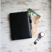 Black leather planner cover A5