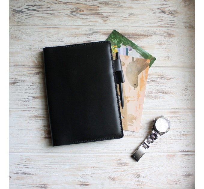 Black leather planner cover A5