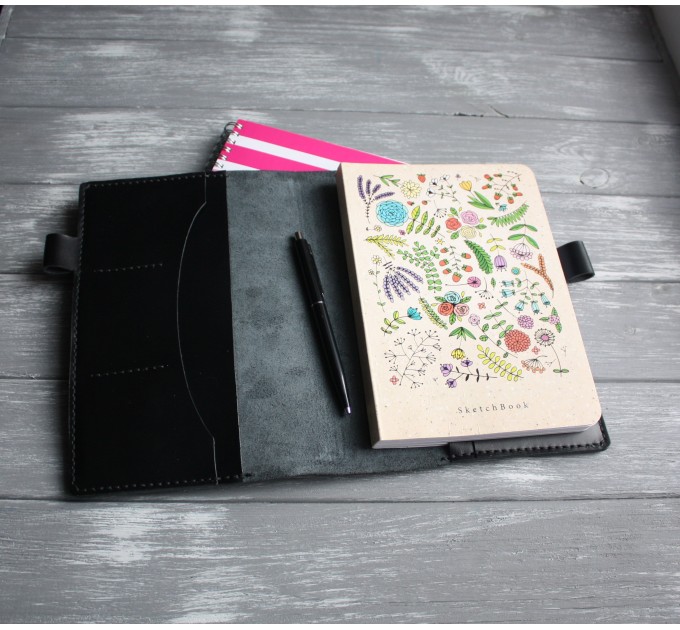 Black leather planner cover A5