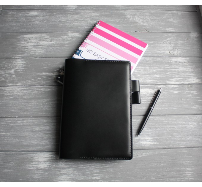 Black leather planner cover A5