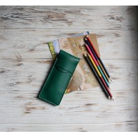 Green leather flat pen sleeve