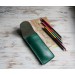 Green leather flat pen sleeve
