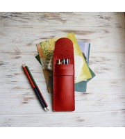 Red leather flat pencil holder