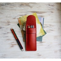 Red leather flat pencil holder