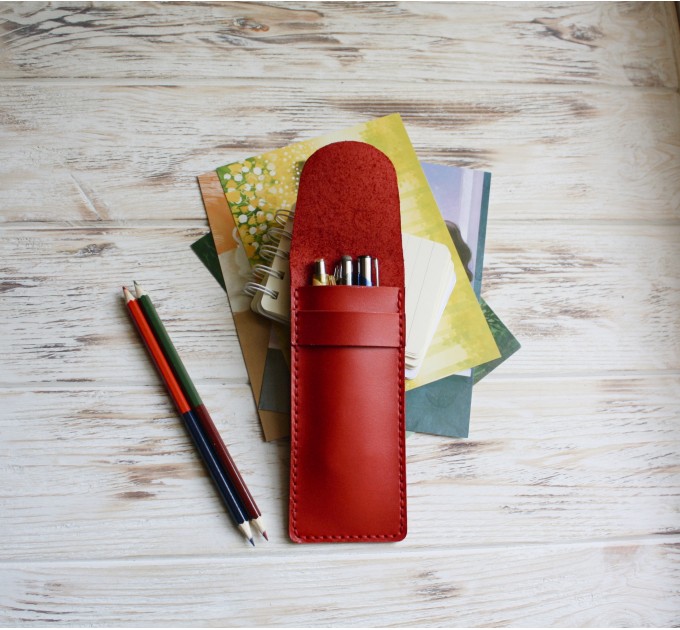 Red leather flat pencil holder