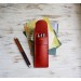 Red leather flat pencil holder