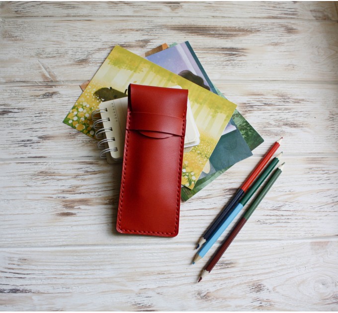 Red leather flat pencil holder