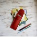 Red leather flat pencil holder