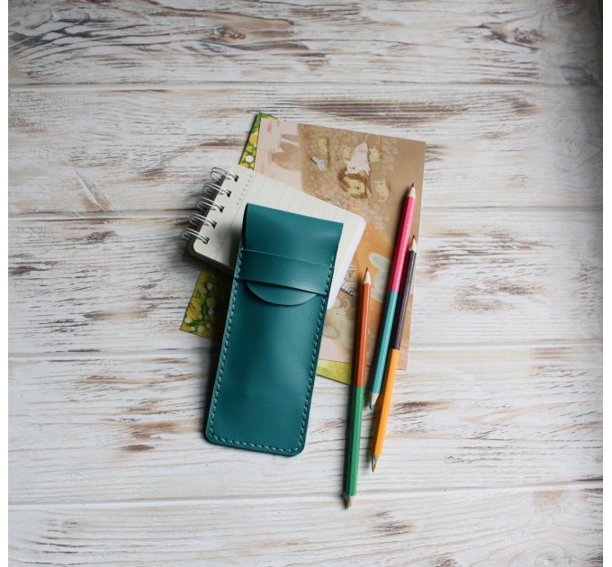 Red leather flat pencil holder