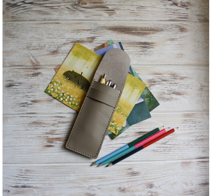 Red leather flat pencil holder