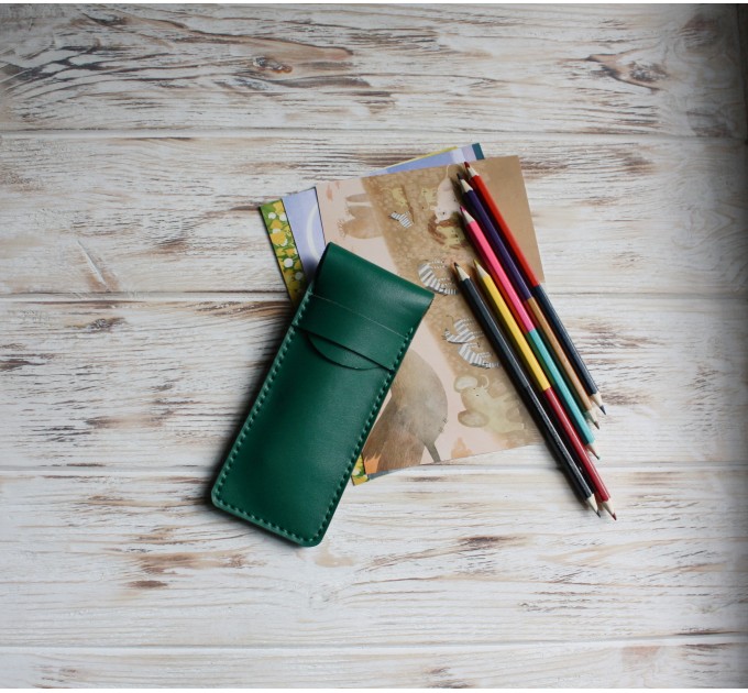 Red leather flat pencil holder