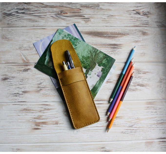 Red leather flat pencil holder
