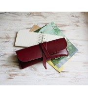 Minimalist burgundy leather wrap pencil pouch