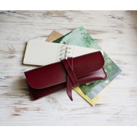 Minimalist burgundy leather wrap pencil pouch