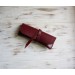 Minimalist burgundy leather wrap pencil pouch