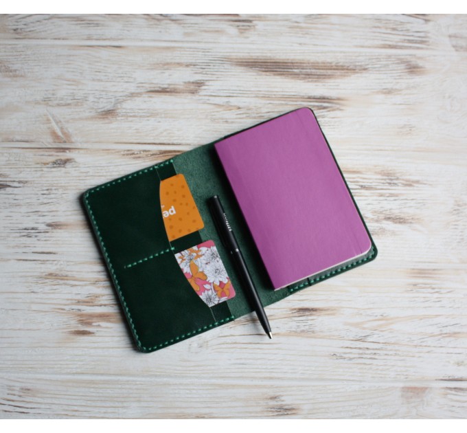 Green leather field notes cover