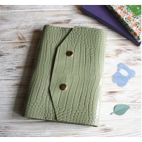 Light olive croco trifold leather Hobonichi cover A5