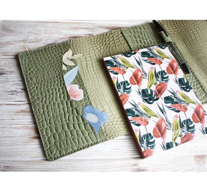Light olive croco trifold leather Hobonichi cover A5