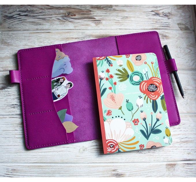 Fuchsia leather Hobonichi cover A5