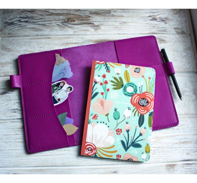 Fuchsia leather Hobonichi cover A5
