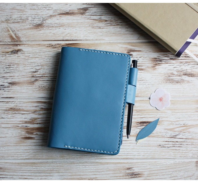 Blue leather Hobonichi techo cover A6