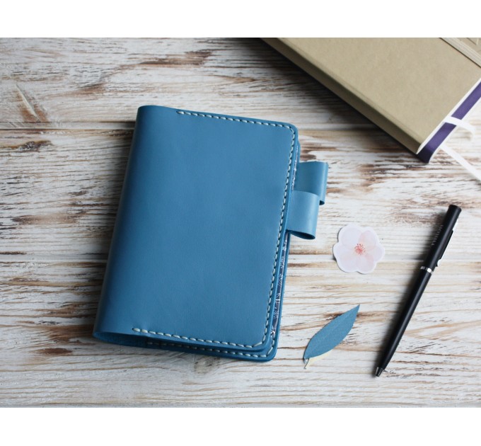 Blue leather Hobonichi techo cover A6