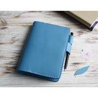 Blue leather Hobonichi techo cover A6