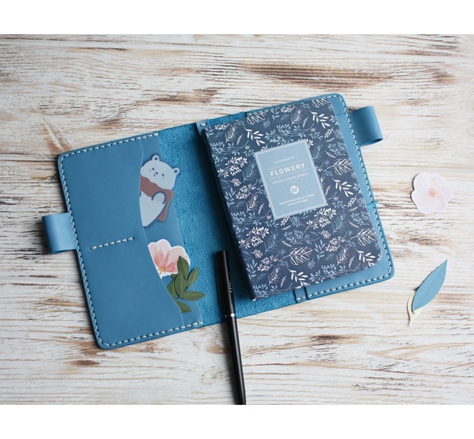 Blue leather Hobonichi techo cover A6