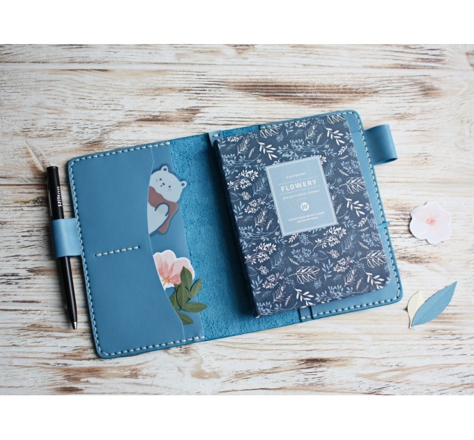 Blue leather Hobonichi techo cover A6