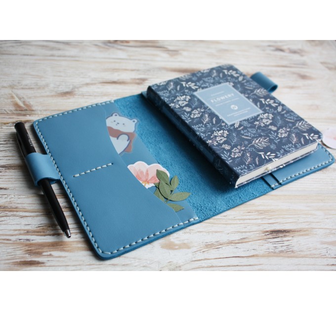 Blue leather Hobonichi techo cover A6