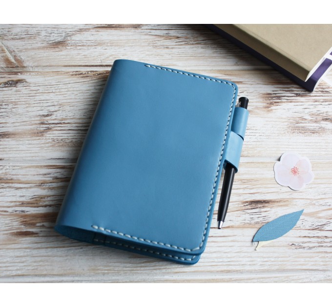 Blue leather Hobonichi techo cover A6