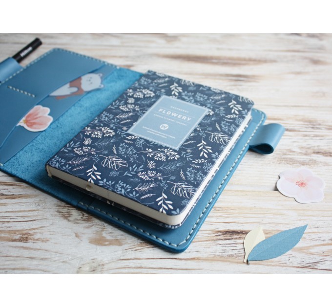 Blue leather Hobonichi techo cover A6