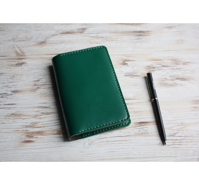 Green leather field notes cover 