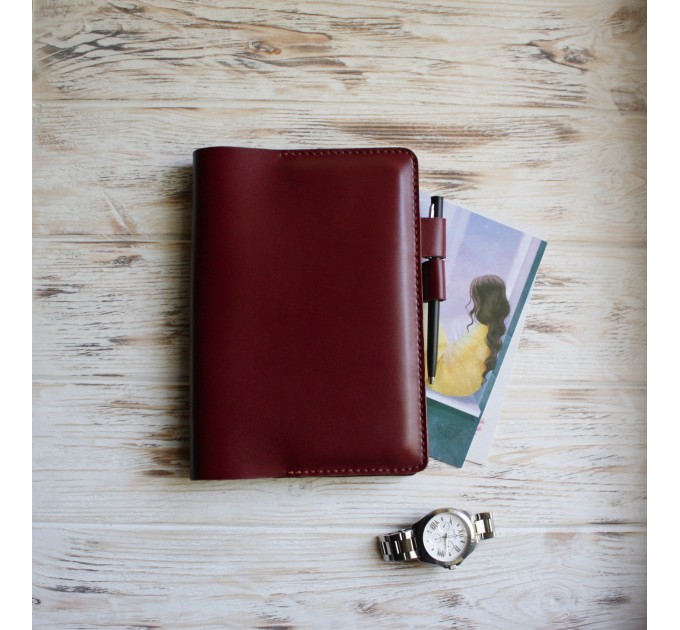 Burgundy leather Hobonichi cover A5