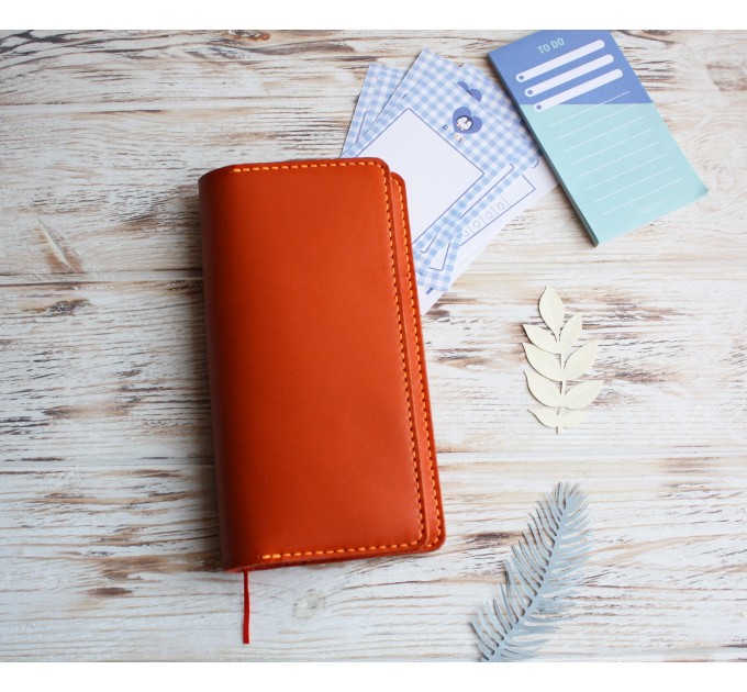 Orange leather Kokuyo Jibun techo cover