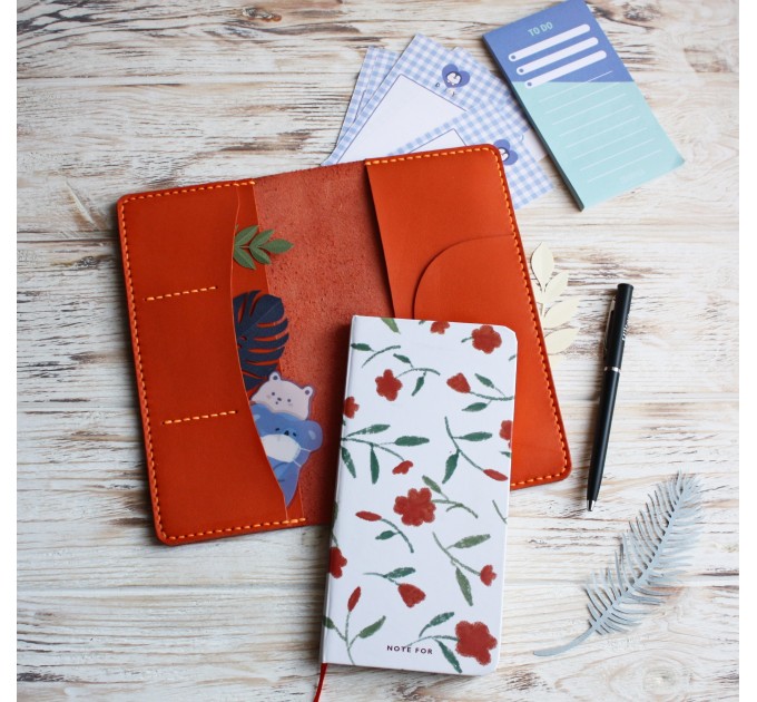 Orange leather Kokuyo Jibun techo cover
